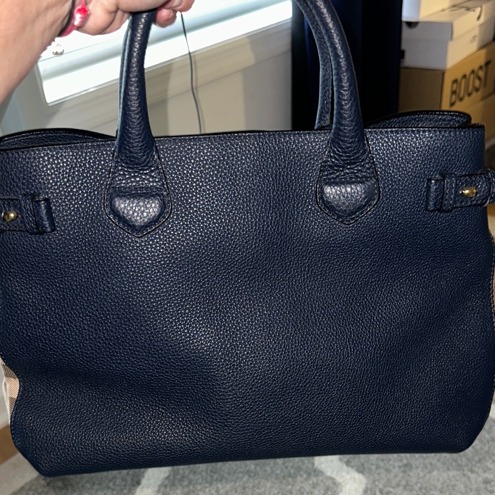 Burberry Navy Blue Leather Tote - Picture 9 of 12
